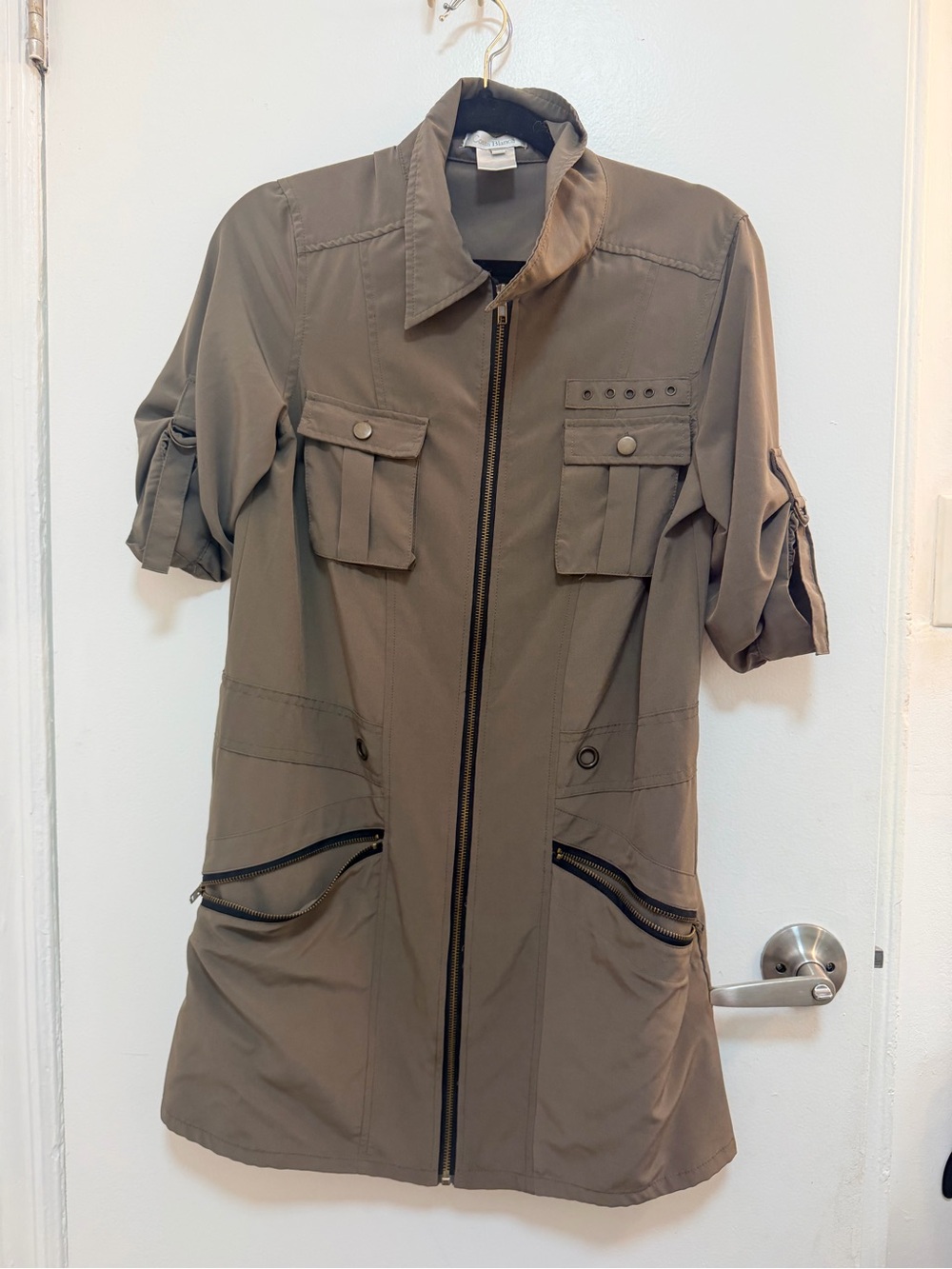 Costa Blanca Olive Utility Mini Dress with Zip Pockets